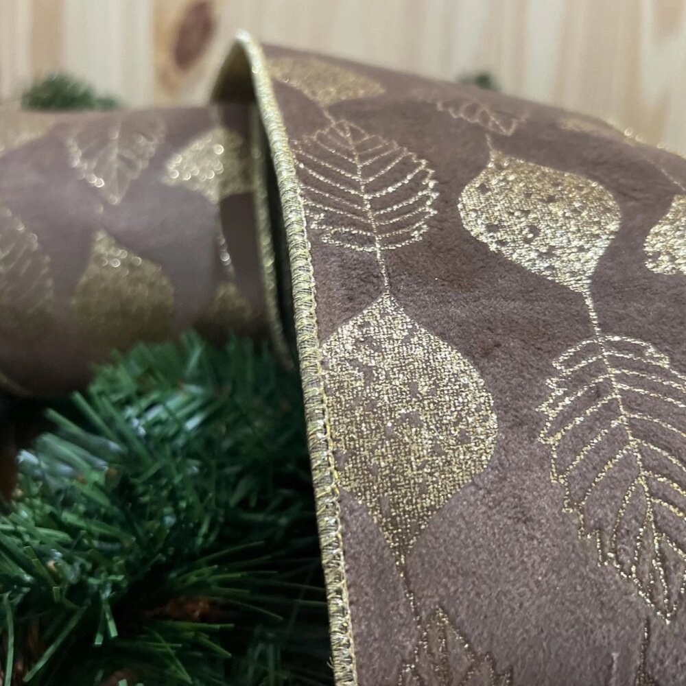 Velvet Birch Leaf Ribbon 2.5 inch Christmas Trim Decoration Wreath Accent Crafts
